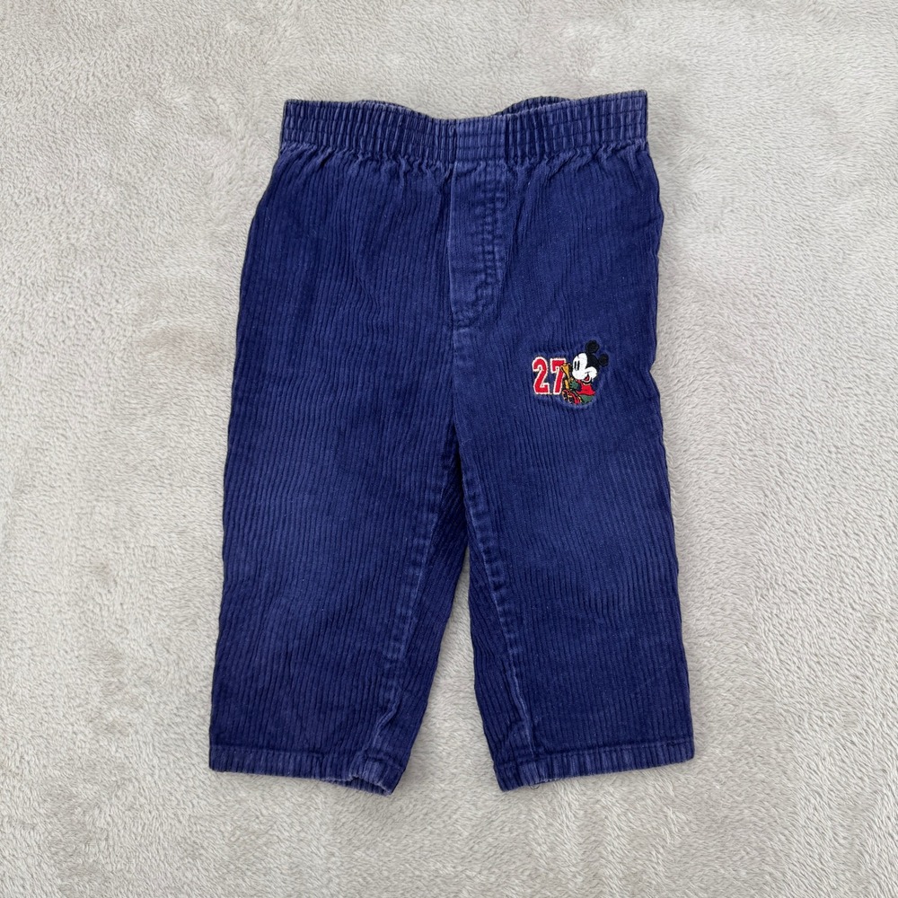 VTG 90s Baby Mickey & Co Mouse Corduroy Pants Boys 18M Blue Straight Leg Cotton